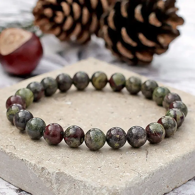 Natural Dragon Blood Jasper 8mm Round Beaded Handmade Healing Crystal Bracelet, Stretch Courage Jewelry for Men, Ideal Gift Accessory
