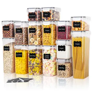 30/60 Airtight Food Storage Container Set (15/30 Lids & 15/30 Jars), BPA-Free Plastic Kitchenware for Storing Grains, Flour, and Sugar, Ideal Pantry Kitchen Organization Tool, Reusable Labels & Marker, Ason Jars