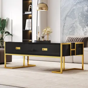 Modern Rectangular Coffee Table with 4 Drawers and Gold Base in 47.3"