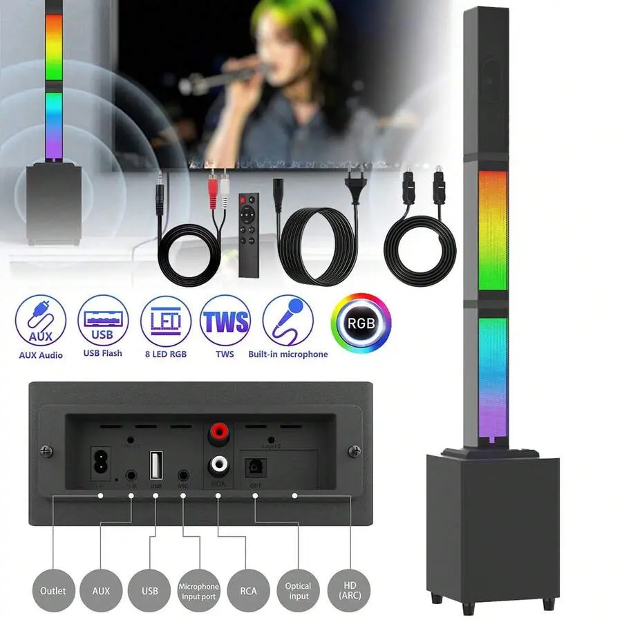 TWS PA System For TV/PC/Party - Wireless Tower Speaker With Subwoofer - 45W 2.1 Channel Home Audio System - Detachable Soundbars & RGB Lights - Optical/RCA/USB/AUX Inputs
