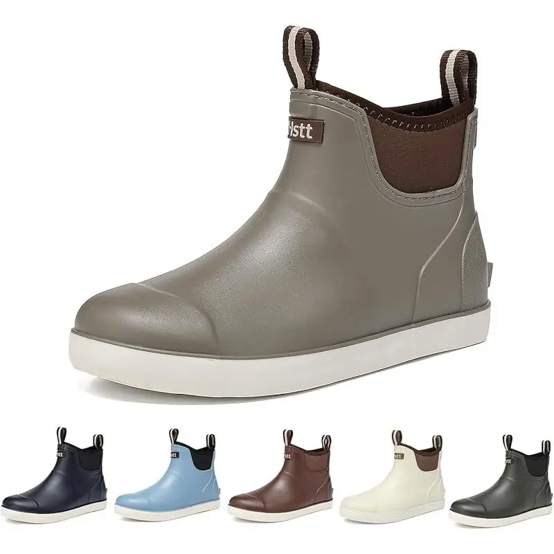 Men’s Deck Boots, Deck Shoes Waterproof Rain Boots, Saltwater Fishing Ankle Boots, Non-Slip Rubber Garden Muck Boots for Gardening Boating Camping Sailing Fishing