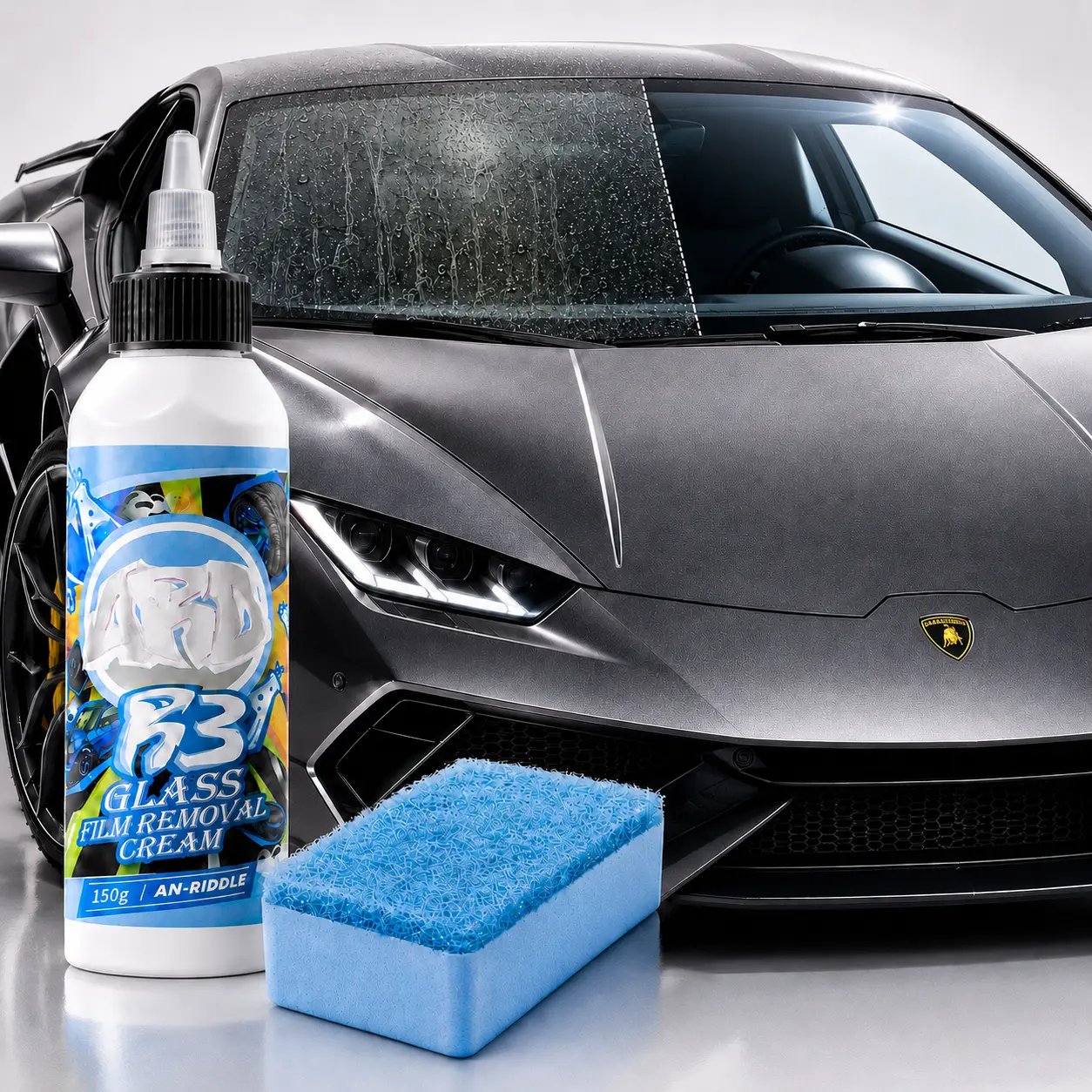 VELORA Auto-B3-New Car Windshield Oil Film Remover (120ml) — Instantly removes oily residue, stains, and fog | Roll-on glass cleaner (includes scraper) for crystal-clear visibility — Labor Day / Gift for Luxury Car Owners