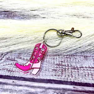 Plastic Pink Cowboy Boot Keychain