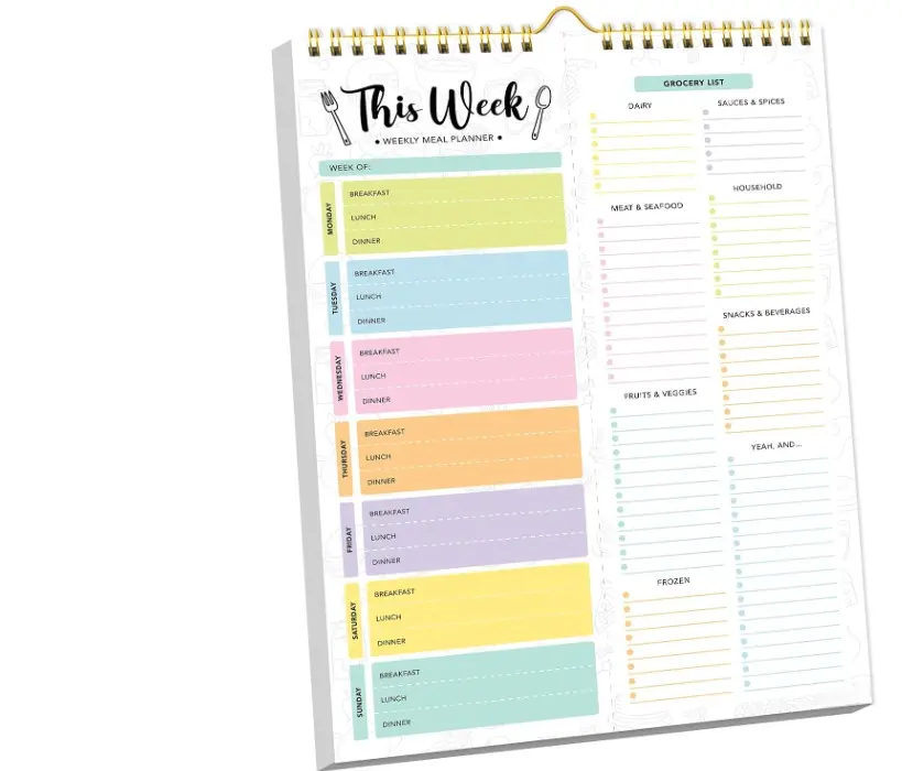 Weekly Meal Planner Pad for Fridge 8.5x11 Undated Food Menu Grocery Shopping List 52 Tear Off Sheets