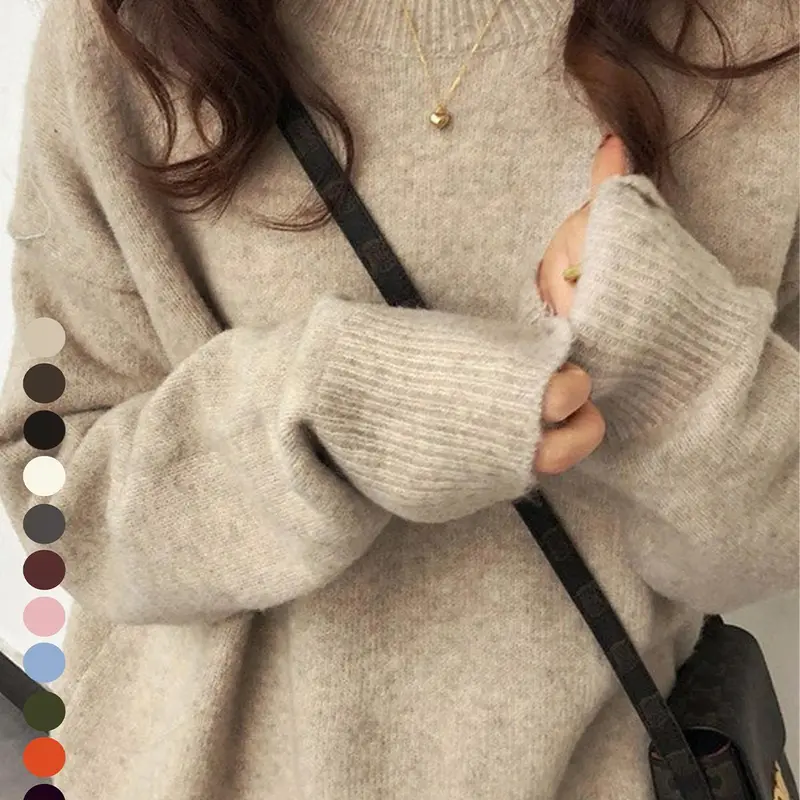 【Black Friday】Women's Solid Drop Shoulder Long Sleeve Knit Sweater, Casual Fit Medium Round Neck Pullover Jumper for Fall & Winter, Knitwear for Daily Wear, Gifts for Women
