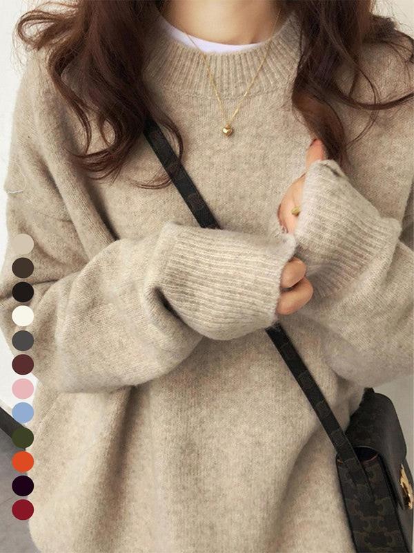 Women's Solid Drop Shoulder Long Sleeve Sweater Casual Fit Fashion Round Neck Pullover, for Fall & Winter, Women's Knitwear for Daily Wear, Gifts For Women