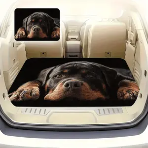 1pc Rottweiler Dog Print Car Trunk Mat with Non-Slip Backing, Heavy-Duty Machine-Washable Fit for SUVs/Sedans/Trucks - Rottweiler-Themed Vehicle Cargo Liner, Easy-Clean Trunk for Dog Owners & Car