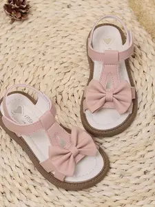 Girls' Bow Velcro Sandals, Sweet Princess Style, Non-Slip Soft Sole, Breathable Mesh, Ideal for Daily Wear, School, Summer