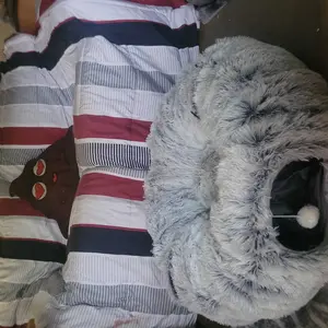 Product Review of Winter Warm Pet Bed, 2 in 1 Foldable Cat Tunnel Cat Bed, Warm Plush Cat Bed with Hanging Ball & Tunnel Buckle, Pet Supplies for Indoor Outdoor Use from N**h