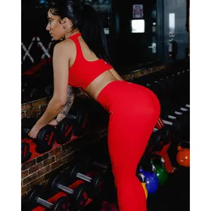 Women's Ribbed Leggings - Red