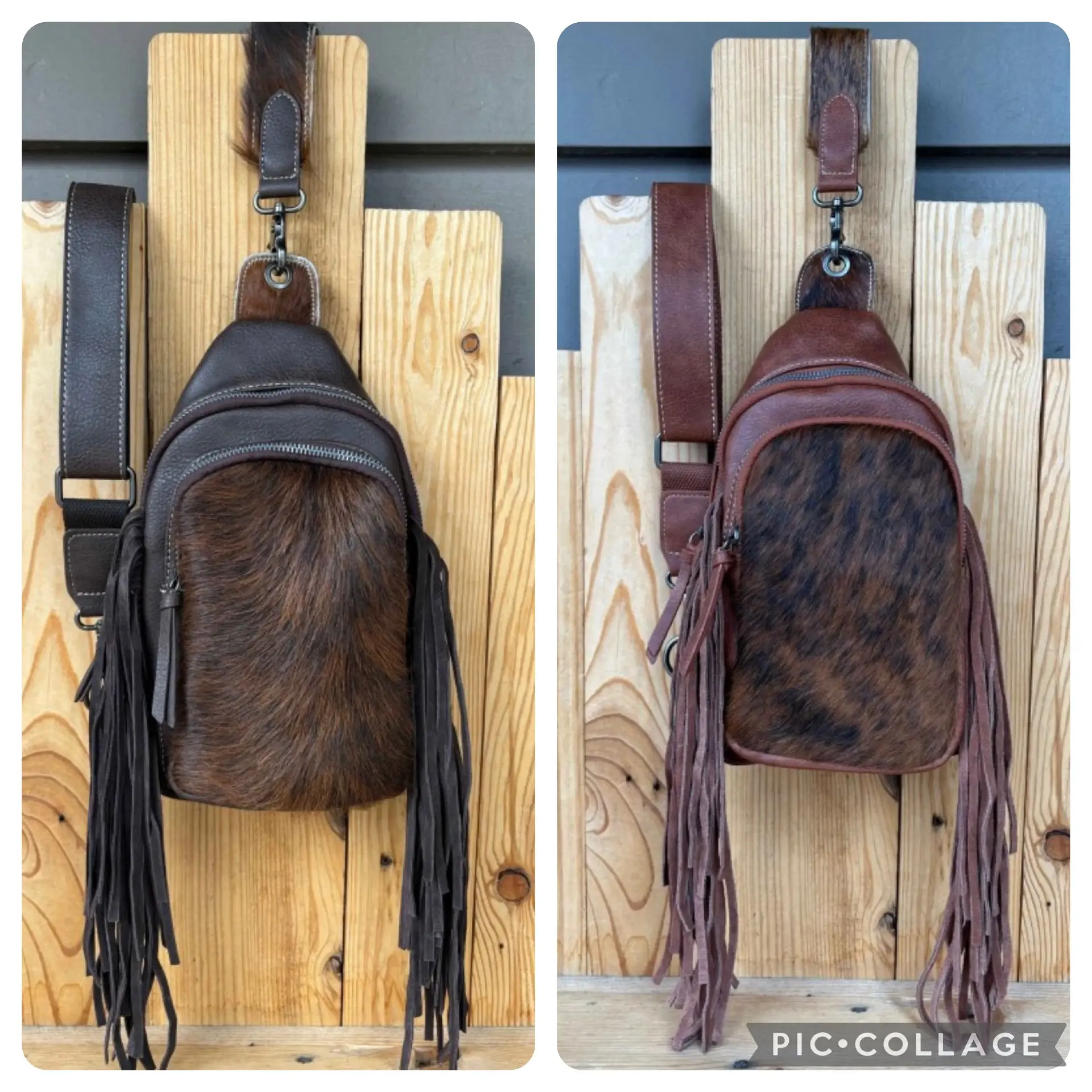 Western Cowhide Fringe Sling Bags!