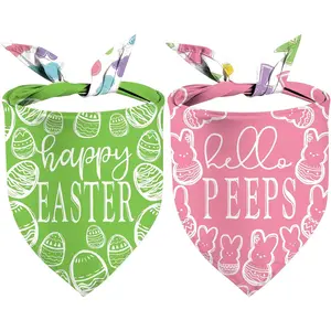 Easter Dog Bandanas Reversible Dual-Layer Easter Eggs Design 2 Pack Happy Easter Holiday Puppy Dog Kerchief Gifts