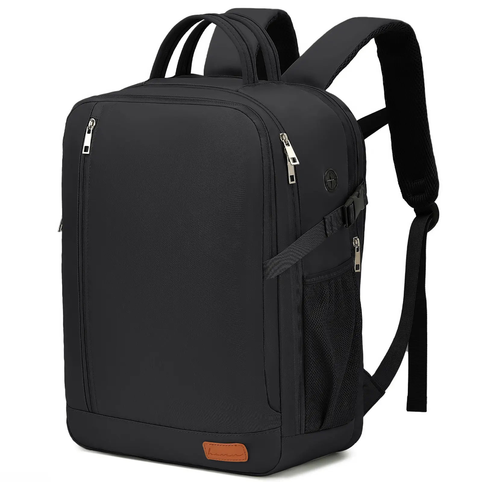 Lossga Black Backpack for Men, 25L Lightweight Airline-Approved Carry-On Personal Item Bag, Water-Resistant, Fits Under Seat, Ideal for Short Business Trips