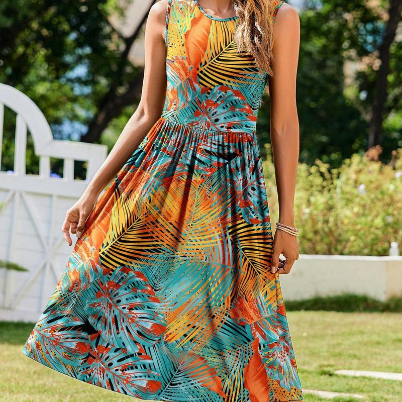 Zeagoo Women's Summer Tank Midi Dress with Pockets Sleeveless A-Line Dress Casual Floral T-Shirt Dress Flowy Beach Sundress