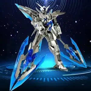 Metal Armor Model Kit, Silver Color Transformer Robot Building Toy, DIY Puzzle Gift for Boys, 1/144 Scale, Includes Weapons & Stand