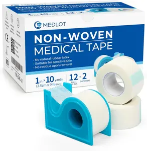 LotFancy Paper Medical Tape, 12 Rolls 1inch x 10Yards, Surgical Tape for Wound Dressing Care, Latex-Free & Hypoallergenic Soft First Aid Tape, 2 Dispensers Included