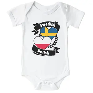 Swedish Polish Heart Flags Sweden Poland Short Sleeve Baby Bodysuit