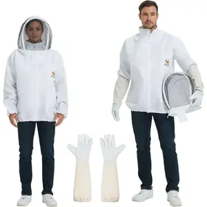 Professional stingproof bee keeper jacket suit for men and women, including a bee hat, veil, and sheepskin gloves for beekeeping