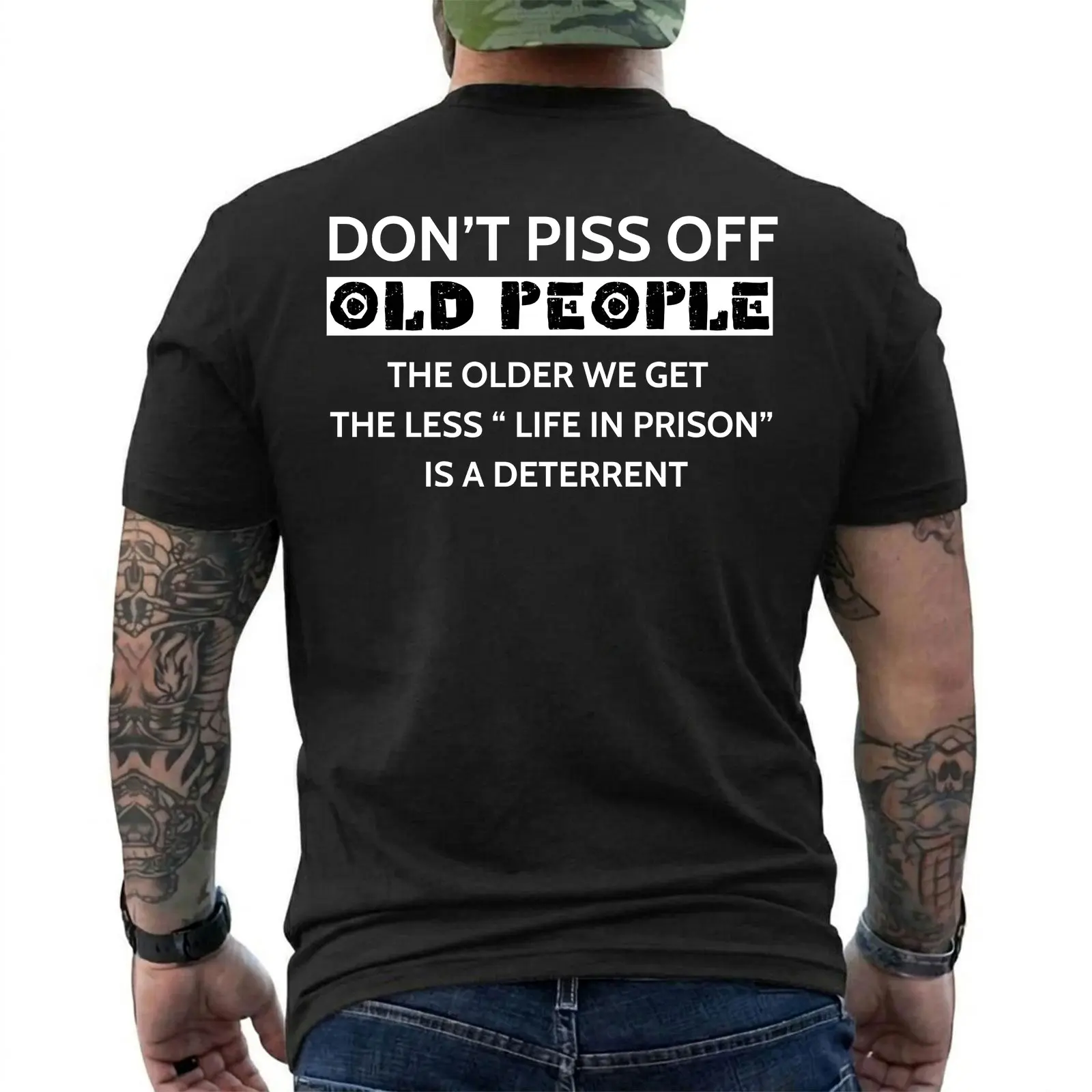 Funny Old People Shirt The Older We Get The Less Life In Prison Is A Deterrent Tee, Short Sleeve Printed Graphic Shirt, Daily Casual Cotton Menswear