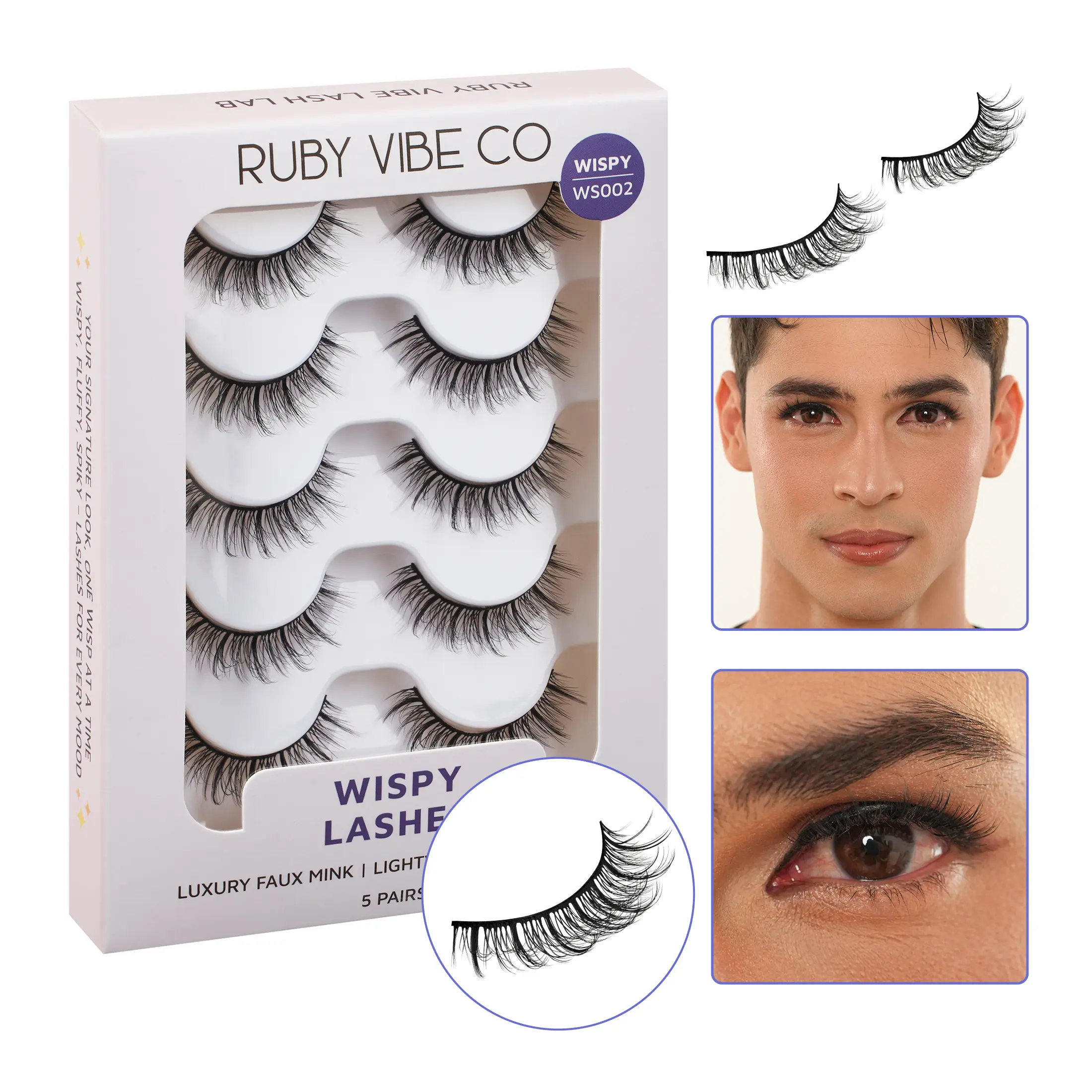 RUBY VIBE CO Spiky Wisps Strip Lashes, 5 Pairs Faux Mink Wispy Lash Strips, Fairy Lashes, Doll Lashes, Wispy Mink Lash Strips with Spiky Effect