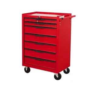 7-Drawer Rolling Tool Chest Cabinet, Large Capacity Metal  Tool Box with Wheels and Cylinder Locking, Roll Around Storage Organizer Tool Cart for Garage, Warehouse, Work Shop - Red