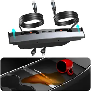 USB Hub for Tesla Model 3 Model Y Waterproof - Fast Phone Charger for Model Y/3 Accessories 2024 2023 2022 2021 Multi Port Retractable Docking Station, 100% Fit Center Console(Not Fit Model 3 2024)