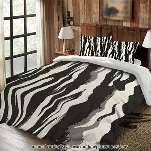 Black and white striped pattern 3-piece comforter set, bedding set, suitable as a gift.