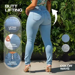 Moda Xpress MX JEANS Push Up Light Wash Skinny Jeans – High Waist Spandex Waistband, Tummy Control, Stretchy Fit