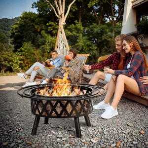 36 Inch Wood Burning Fire Pit with 2 Loops, Outdoor Fire Pit with Spark Screen & Fire Poker, Cross Weave Firepit for Outside Fireplace Bonfire for Yard,Patio, Garden Portable Set