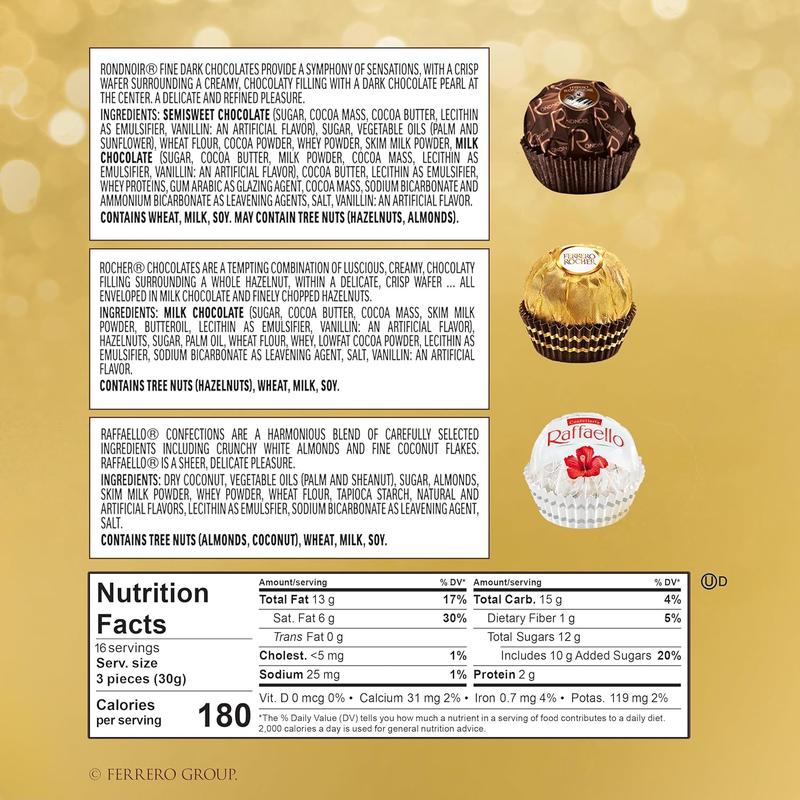 HOT - HOT - Ferrero Rocher Collection, Premium Gift Set, Hazelnut Milk Chocolate, Dark Chocolate and Coconut, 48 Count, 4.6 oz