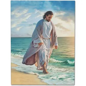 Jesus Christ Walking on the Beach Poster Catholic Canvas Print Christian Wall Art Bedroom Bathroom Wall Decor God Pictures Home Life Decoration 8x10 Inches