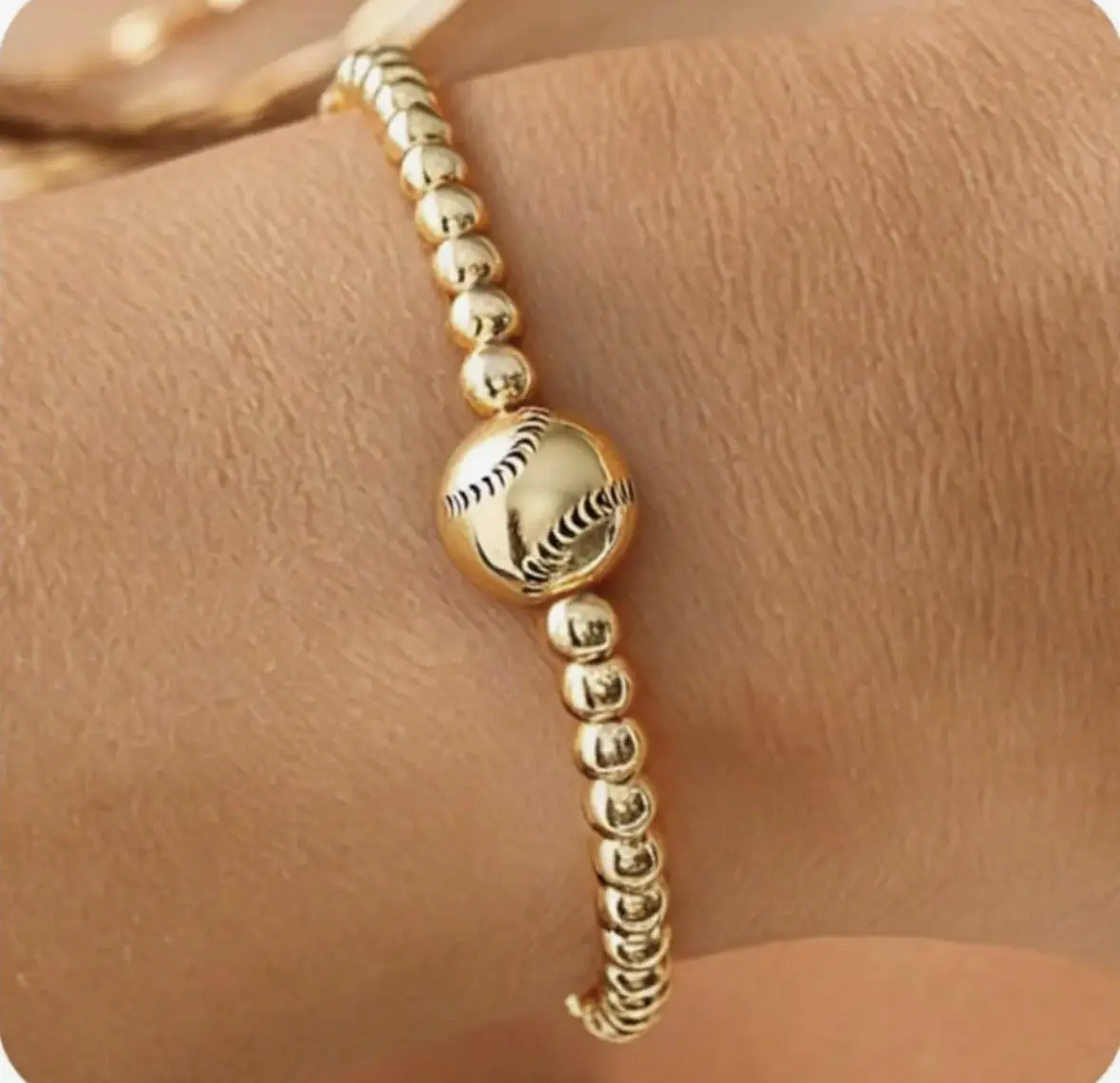 Gold Baseball Stretch Bracelet