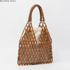 Maple Wood Handbag — Western-Style Cross-Border Woven Bag, Seaside Vacation & Beach Tote — New Women's Wooden Bead Bag