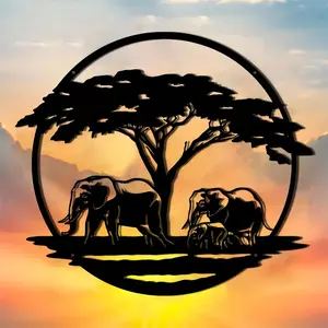 Elephant & Tree Design Wall Art, Metal Wall Decor, Nature Wall Art, Indoor & Outdoor Wall Decor, Home Garden Yard Decoration, Poster