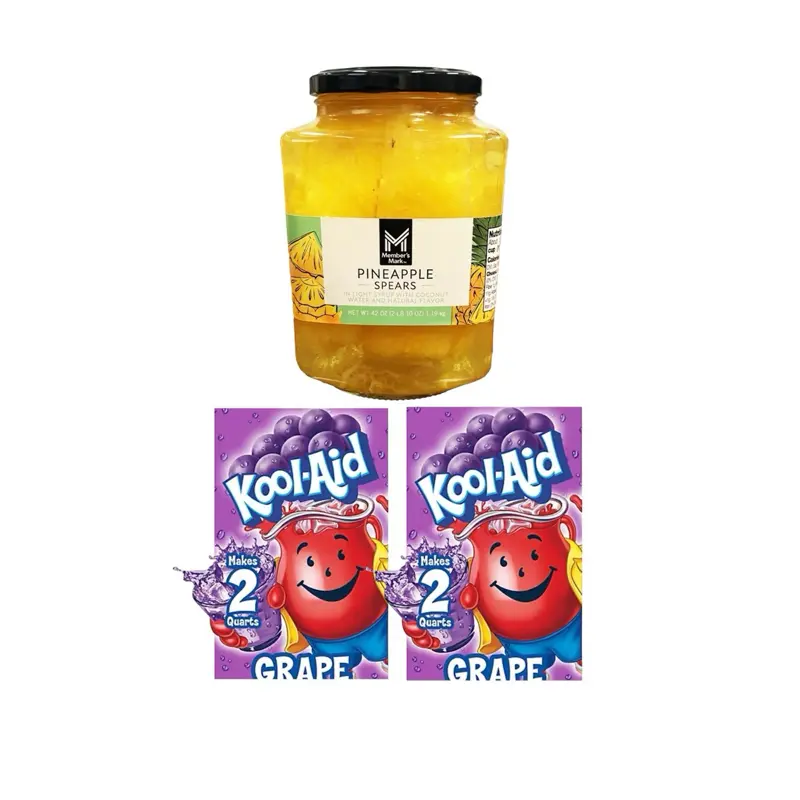Viral Pineapple Spears With Grape Koolaid Drink Mix- 1 Jar of Pineapple and 2 Koolaid Packs