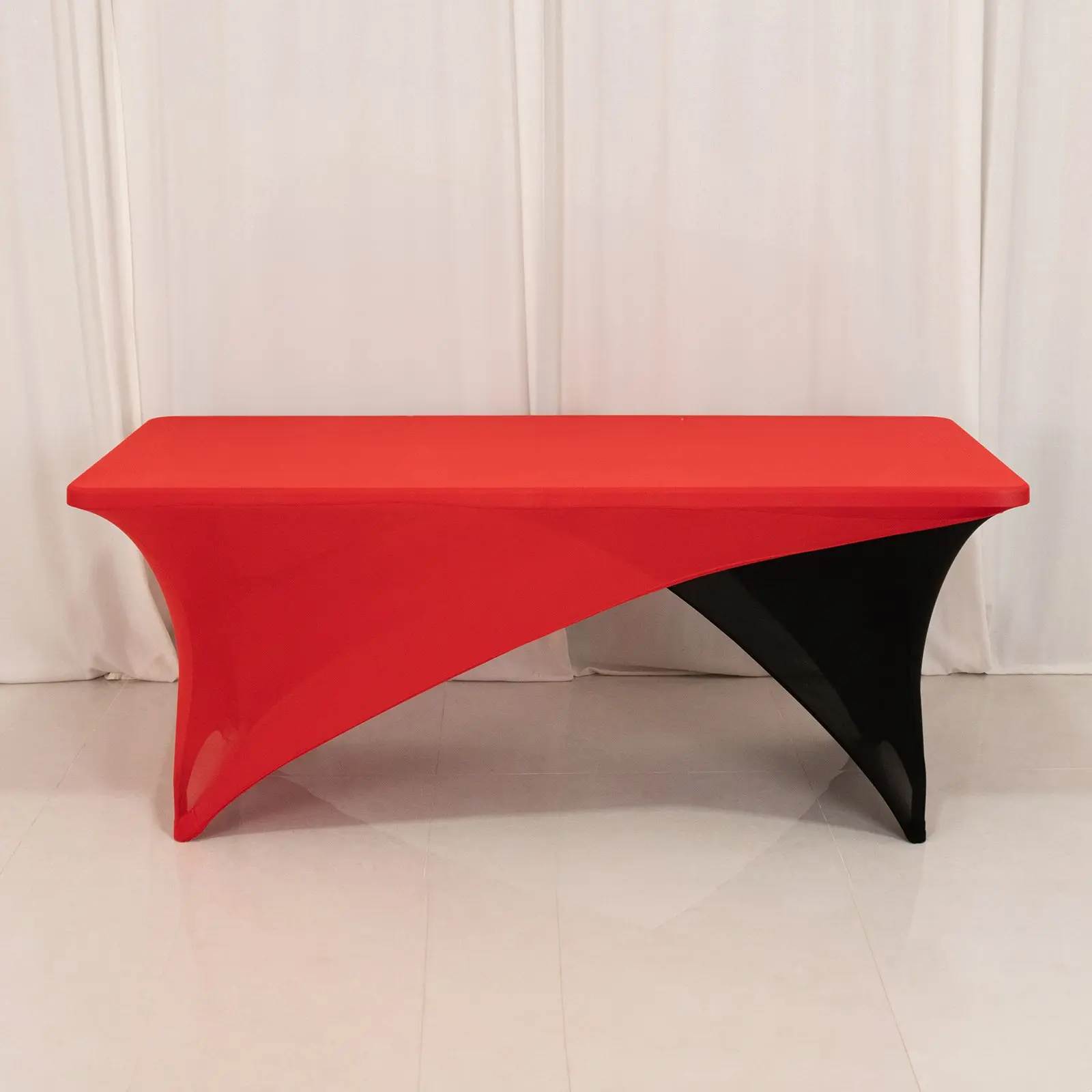 Stretch Spandex Rectangle Table Cover 72"x30" Red/Black - Cross Over Two-Piece Fitted Tablecloth