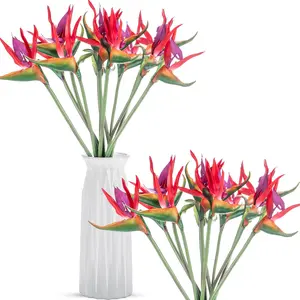 12 Pcs Bird of Paradise Artificial Plant 24 Inches Hawaiian Tropical Flowers Fake Strelitzia Faux Flowers Bouquet for Home Office Wedding Indoor Outside DIY (Pink)