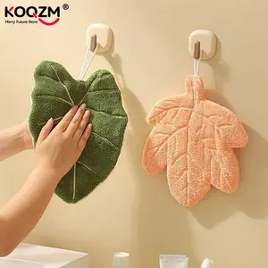 Soft Double-layer Leaf Style Hand Towel Thickened Absorbent Hanging Hand Cloth Speed Dry Handkerchief Rag for Kitchen Bathroom