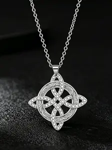 Classic Witch Knot Necklace, Luxurious Gold/silver Color Crystal Pendant, Unisex, Zircon Trinity Knot, Luck Symbol, Wicca Protection Jewelry