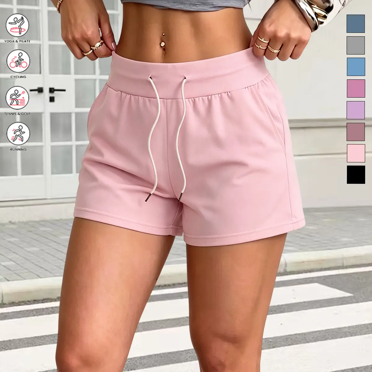Female High-Waisted Peach-Shaped Lifting Yoga Shorts with Pockets - Stretch Fabric, Non-See-Through Active Shapewear for Yoga & Pilates, Gym Workouts, Casual Home Wear (Universal Fit)