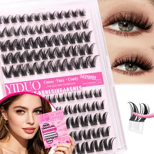 YIDUO Bunny Self-Adhesive Synthetic Lash Clusters, Fluffy Eyelashes Cluster, 2 Styles Bunny & Wispy Looks, D Curl 10-16mm, Pre-Glued No Glue Needed, 1-Minute Easy DIY Eyelash Extensions Gift Pack