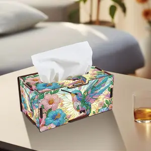 Flower & Bird Pattern Tissue Box, DIY Diamond Arts Colorful Painting Kit, DIY Decorative Art Craft for Home Living Room Bedroom