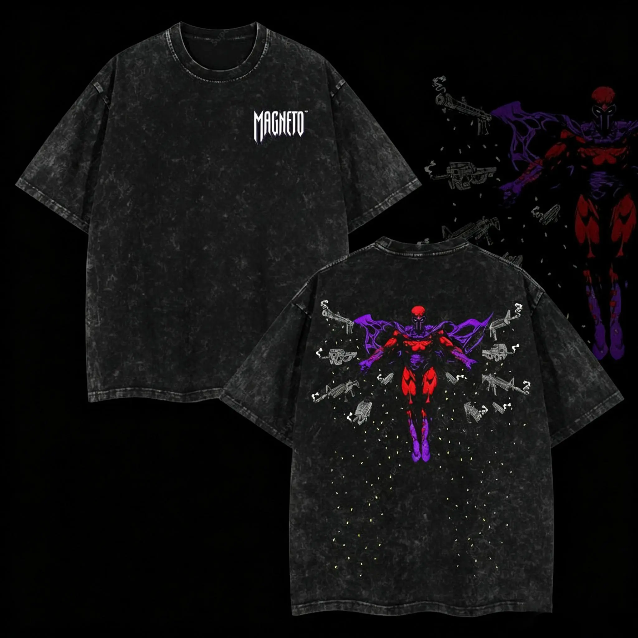 Magnetic Master Graphic T-Shirt, Oversized Acid Washed Streetwear Tee, Double-Sided Printed Lightweight Unisex Top, Y2K Retro Futuristic Graphic Shirt, Vintage-Inspired Casual Fall Outfit