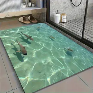 Non-Slip Quick-Dry Bath Mat - Soft Diatomaceous Earth Shower with Shark Design, Anti-Slip Bathroom Floor Mat for s, Bathroom, Kitchen, Laundry - Easy Clean Bath Carpet with Ocean Theme Decor, Bath Mats for Bathroom, s Bathroom Safety, Sea Shark Pattern