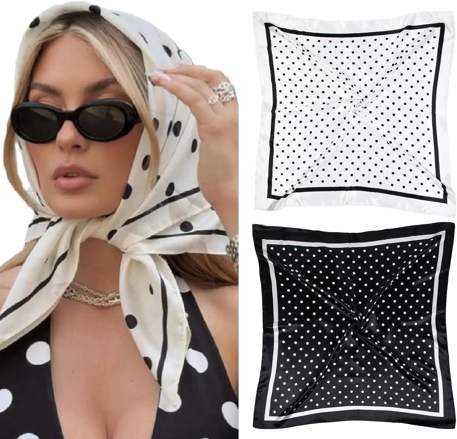 Women's Red Polyester Scarf Head Wrap - Bandana Style, Polka Dots, Pirate Costume Accessory, 35 In, Hand Wash, Gift-Ready for Hair Wrapping & Sleeping