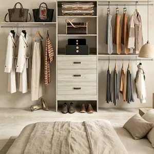 96 Inchs Closet System, 8FT Walk-In Closet Organizer with 3 Drawers, Heavy Duty Wardrobe Organizer with 3 Shelving Towers, Clothes Garment Rack, 96"L x 16"W x 75"H, Load 1000 LBS