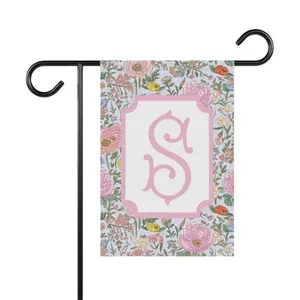 Monogram Pastel Floral Chinoiserie Garden Flag, Spring Garden Banner, Custom Garden Flag
