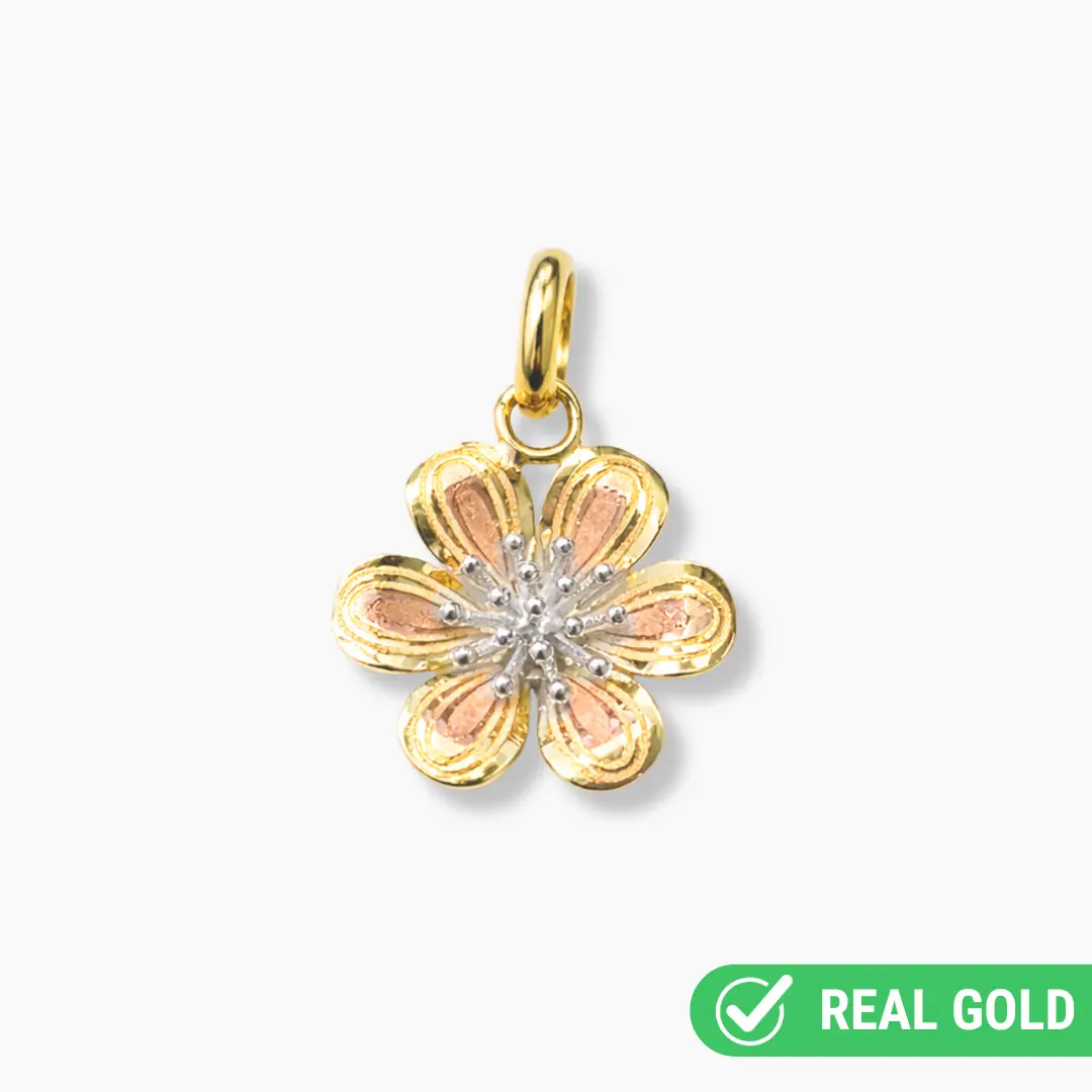 14K TRI COLOR GOLD HIBSICUS PENDANT