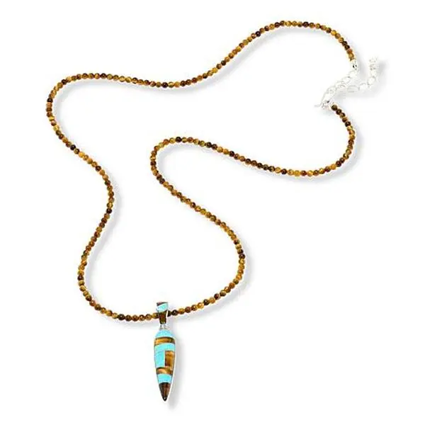 Mine Finds by Jay King Turquoise & Tiger's Eye Pendant with 32" Bead Necklace