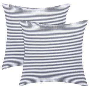 Unique Bargains 2 Pack Woven Striped Lumbar Throw Pillow Cover Set Decorative Cushion Covers Rectangle Farmhouse Pillow Case for Sofa Bedroom Car Blue and White 18" x 18"